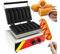 Gaufrier électrique professionnel à 6 brochettes for bâtonnets de hot-dog bâtonnets de maïs avec poignée froide au toucher plaques antiadhésives machine à crêpes snacks(110V)
