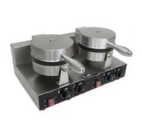 Gaufrier Electrique Professionnel Double Plaque Ronde en Aluminium & PTFE - Anti Stick 250° Argent G