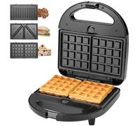 Gaufrier multifonction, Croque Monsieur, Grill et Gaufrier 3 en 1, Grande Puissance de 750W, Noir