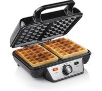 Gaufrier Noir en Acier Inoxydable - Capacité pour 2 Gaufres - Puissance 1000 W