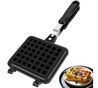 Gaufrier, poêle à gaufres à gaz avec long manche, moule à gaufres antiadhésif, portable, moule à gaufres en fonte d'aluminium de 14 cm, pour petit-déjeuner familial, pâtisserie, frittatas, toasts
