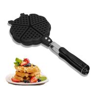Gaufrier pour Cuisinière, 15x37cm / 5.9x14.6 pouce Waffle Maker Pan à Double Face de Maneur de Gaufre à Pointe Sans Bâton avec Manche à Longue Poignée en Aluminium en Alliage pour Sandwich