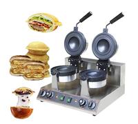 Gaufrier professionnel for hamburgers, presse à panini électrique antiadhésive, contrôle de température de 50 à 300 °C, minuterie de 5 minutes, machine rotative for gaufres aux œufs et bulles