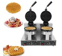 Gaufrier Professionnel Rotatif Double, 2400W Machine à Gaufre avec Plaquettes Anti-Adhésives (7.9”), 50-300℃, 110V/220V, Inox 201 - Idéal pour Kiosques, Cafés & Cuisines Maison