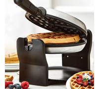 Gaufrier rotatif avec plaques antiadhésives, fer rabattable à 180° avec plaques antiadhésives, température réglable pour des gaufres belges parfaites, rangement peu encombrant