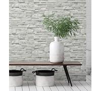 GAULAN 127673 Papier peint vinyle lessivable imitation mur de pierre d'ardoise texturé en relief blanc pour mur salon cuisine bain salle à mange - Rouleaux de 10 m x 0,53 m