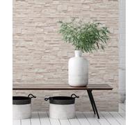 GAULAN 127675 Papier peint vinyle lessivable imitation mur de pierre d'ardoise texturé en relief beige pour mur salon cuisine bain salle à mange - Rouleaux de 10 m x 0,53 m