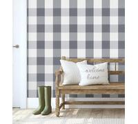 GAULAN 451842 Papier peint vinyle intissé tissu écossais blanc gris noir pour mur salon cuisine bain chambre couloir meuble stanza salle à mange tête - Rouleaux de 10 m x 0,53 m