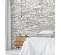 GAULAN 453147 Papier peint vinyle lessivable pierre d'ardoise texturé en relief 3D blanc pour mur salon cuisine bain salle à mange - Rouleaux de 10 m x 0,53 m