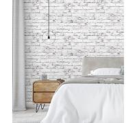 GAULAN 453171 Papier peint vinyle lessivable effet brique vintage en relief 3D blanc et gris pour mur salon cuisine bain salle à mange - Rouleaux de 10 m x 0,53 m