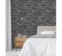 GAULAN 453180 Papier peint vinyle lessivable effet mur de pierre d'ardoise en relief noir pour mur salon cuisine bain salle à mange - Rouleaux de 10 m x 0,53 m