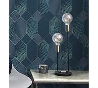 GAULAN 500681286 Papier peint lessivable géométrique hexagones avec des feuilles tropicales pour mur salon chambre couloir salle à mange tête de lit - Échantillon DIN A4