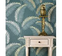 GAULAN 500681289 Papier peint lessivable en vinyle feuilles tropicales en relief et details métallisés pour mur salon cuisine bain couloir salle à mange - Échantillon DIN A4