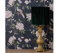 GAULAN 500681987 Papier peint d'oiseaux et fleurs sur fond texturé effect fibre végétale bleu pour mur salon cuisine bain chambre salle à mange tête de - Échantillon DIN A4