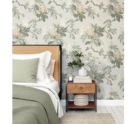GAULAN - 500683428 Papier Peint à Motifs de Branches aux Feuilles Vertes et Fleurs Jaunes élégantes sur Fond Gris Clair pour Mur Salon Cuisine Bain - Échantillon DIN A4