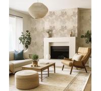 GAULAN - 500683517 Papier Peint à Feuilles Beiges et Finitions métalliques sur Fond Lin Naturel pour Mur Salon Bain Chambre Couloir Meuble Stanza Salle à - Échantillon DIN A4
