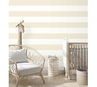 GAULAN 680245 Papier peint vinyle à rayures horizontales pour enfants beige et blanc pour mur pièce bain chambre enfantine tête de lit chambre garçon - Rouleaux de 10 m x 0,53 m