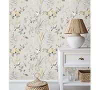 GAULAN 680927 Papier peint lessivable branches fleurs et oiseaux style romantique pour mur salon cuisine chambre salle à mange tête de lit - Rouleaux de 10 m x 0,53 m