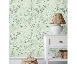 GAULAN 680928 Papier peint lessivable branches fleurs et oiseaux style romantique pour mur salon cuisine chambre salle à mange tête de lit - Rouleaux de 10 m x 0,53 m