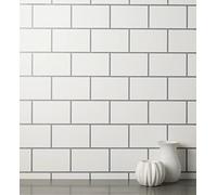 GAULAN 681308 Papier peint vinyle lessivable carreaux blanches avec lignes métallisés en relief pour mur salon cuisine bain chambre meuble salle à - Rouleaux de 10 m x 0,53 m