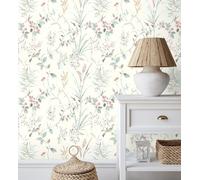 GAULAN 681950 Papier peint branches fleurs et oiseaux style romantique pour mur salon chambre couloir salle à mange tête de lit hall d'entrée escalier - Rouleaux de 10 m x 0,53 m