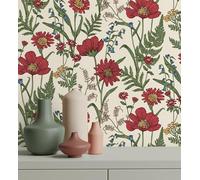 GAULAN 682379 Papier peint vinyle de fleurs sauvages marguerites et coquelicots sur fond beige clair pour mur salon cuisine bain chambre couloir - Rouleaux de 10 m x 0,52 m