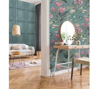 GAULAN 682878 Papier peint de fleurs de paradis et feuilles style tropical couleur bleu turquoise foncé pour mur salon chambre couloir meuble stanza - Rouleaux de 10 m x 0,53 m