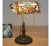 GAUUA Lampe De Banquier, Lampe De Bureau, Lampe Tiffany Vintage, Couvercle en Verre Coloré, Lampe De Bureau, Lampe De Table De Lecture, Base en Alliage De Lotus