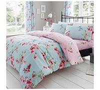 Gaveno Cavailia - Parure de lit de Luxe avec Housse de Couette et taie d'oreiller en Polyester-Coton - Motif Fleurs et Oiseaux - Bleu - 2 Places (200 x 200cm)