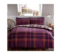 Gaveno Cavailia Parure de lit en Flanelle imprimée avec Housse de Couette et taie d'oreiller, Motif Tartan à Carreaux (Double - Violet)