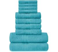 Gaveno Cavailia Toronto Lot de 10 Serviettes en Coton avec 4 Visages, 4 Mains et 2 Serviettes de Bain, Bleu Sarcelle