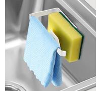 GAViA Panier d'évier de cuisine - Porte-éponge en acier inoxydable pour évier de cuisine - Organiseur d'évier antirouille pour éponge et torchon à vaisselle, égouttoir de rangement amovible, blanc