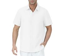 Gavliuu Chemise Homme à Manches Courtes - Boutons Cachés, 30% Linen, 70% Rayon, Semi-Transparent, Blanc Cassé,S