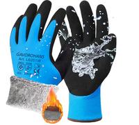 GAVOROHANS Paire de gants de travail thermiques et imperméables pour l’hiver, avec doublure en polaire, excellente adhérence, double revêtement en latex, bleu, taille L