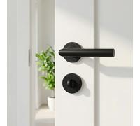 Gavroche Lot de poignées de porte en acier inoxydable noir mat pour WC/salle de bain | Poignée de chambre avec rosace ronde