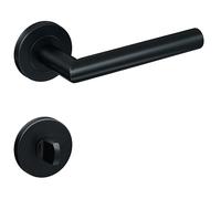 Gavroche Lot de poignées de porte en acier inoxydable noir mat pour WC/salle de bain | Poignée de porte pour porte intérieure | Poignée de porte pour porte de chambre avec rosace ronde | Poignée de
