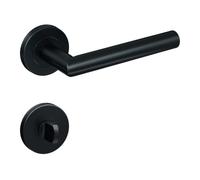 Gavroche Poignée de porte noire en acier inoxydable pour portes de salle de bain | Ensemble de poignées avec condamnation WC pour salle de bain et toilettes avec rosaces rondes | Garniture de porte