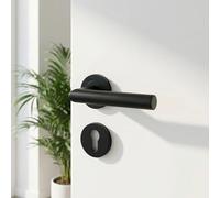 Gavroche Poignées de porte en acier inoxydable noir mat - Cylindre profilé PZ - Poignée de porte intérieure - Poignée de chambre avec rosace ronde