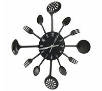 Gawany Horloge Murale et cuillère avec Fourchette,Horloge Murale Silencieuse et sans Tic-tac Pendule Murale,Décoration de Salon, Chambre-Noir 40 cm Aluminium