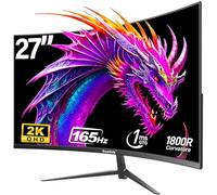 Gawfolk 27'' Ecran PC Gaming Incurvé 1800R, Moniteur PC Dalle VA, Résolution QHD (2560X1440), 144HZ/165HZ, 1MS, Lunette Ultra-Mince, Inclinaison réglable, Prend en Charge HDMI/DP