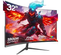 Gawfolk 32 Pouces Écran de Jeu Incurvé Full HD (1080P) 1800R, Taux de Rafraîchissement Élevé de 240Hz, Temps de Réponse de 1ms (MPRT), 99% sRGB, HDR10, Protection Oculaire TUV, Anti-Reflet, Basse Late