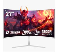 Gawfolk Écran d'ordinateur PC 27", 1800R incurvé 1800R, moniteur de jeu 180 Hz, FHD1080p 1ms sans lunette, freesync, 98 % sRVB, angle de vue 178°, port d'affichage HDMI, compatible avec montage mural