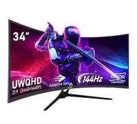 Gawfolk Écran PC Ultra Large 34 Pouces 1500R incurvé 144Hz Gaming Computer Moniteur,21:9 UWQHD(3440x1440),Adaptive Sync，HDR，178 ° Angle Vue，DisplayPort、HDMI，VESA 75 * 75MM-Noir