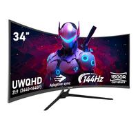 Gawfolk Moniteur ultra-large de 34 pouces 1500R incurvé 144 Hz Moniteur pour ordinateur de jeu, 21:9 UWQHD (3440x1440),Adaptive Sync,HDR,Angle de vision 178°,HDMI、Display Port,VESA75×75MM - Noir