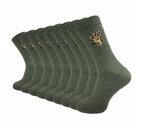 GAWILO Chaussettes de chasse homme (9 paires) | Chaussettes robustes avec semelle éponge - anti-ampoules | Coton respirant - motif cerf - usage chasse, armée & loisirs (Vert+, 43-46)