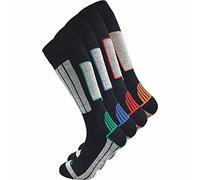 GAWILO Chaussettes de ski pour hommes avec laine chaude et rembourrage fonctionnel spécial | 4 paires (Noir+, 43-46)