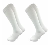 GAWILO Chaussettes hautes homme rétro (2 paires) | Coton doux - look vintage avec bandes - sans couture - confort durable | Idéales sport, loisirs & style rétro (Blanc, 47-50)