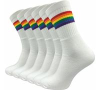 GAWILO Chaussettes Pride LGBTQ (6 paires) - Drapeau arc-en-ciel - Antidérapantes & respirantes - Look rétro sport & loisirs (blanc, 43-46)