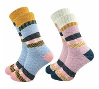 GAWILO Lot de 2 paires de chaussettes norvégiennes de qualité supérieure pour femme - Chaussettes en laine - au look « scandinave » - comme tricotées soi-même - Épais & chaud - Sans impression