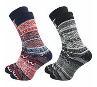GAWILO Lot de 2 paires de chaussettes norvégiennes de qualité supérieure pour femme - Chaussettes en laine - Look « scandinave » - Comme tricotées soi-même - Épaises et chaudes - Sans impression en